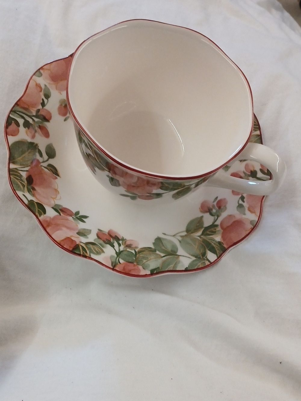 Floral Porcelain Teacup and Saucer - Rose Print